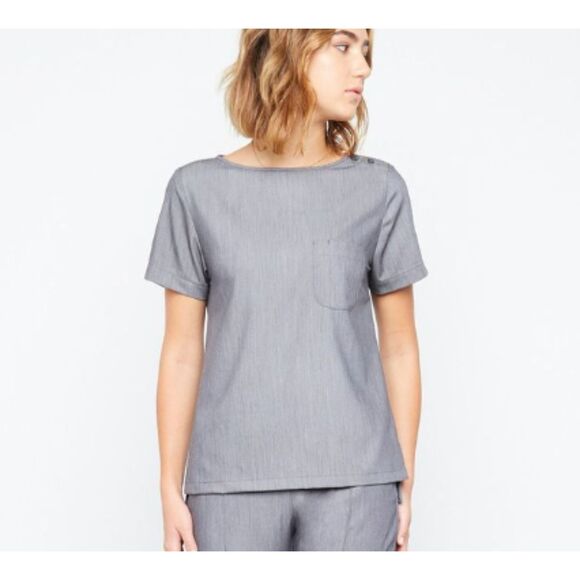 FABLED Boat Neck One-Pocket Scrub Top grey size LARGE - Picture 1 of 7
